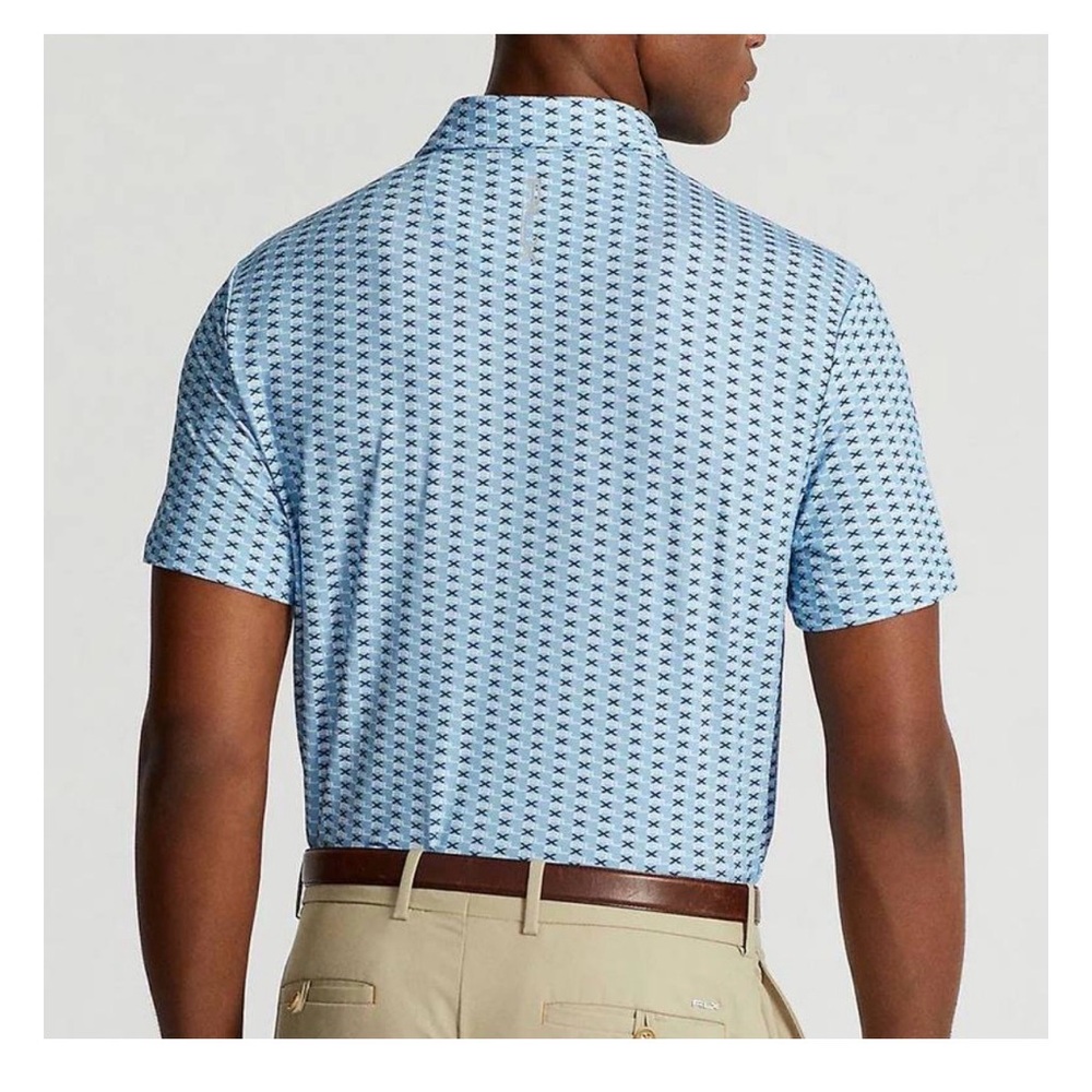 RLX Ralph Lauren X Light Blue Patterned Performance Golf Polo Shirt - Picture 2 of 6
